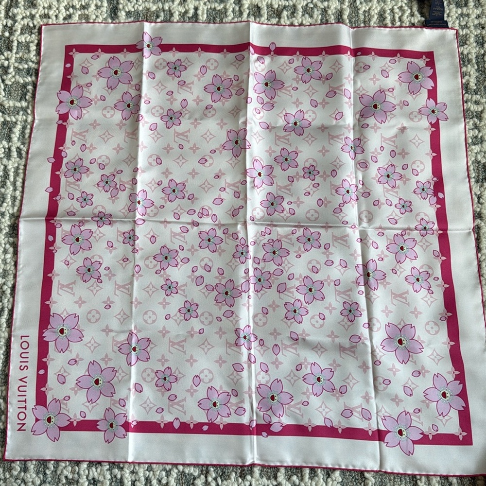 Louis Vuitton Murakami Monogram Cherry Blossom Pink Square 70 Scarf LV x TM